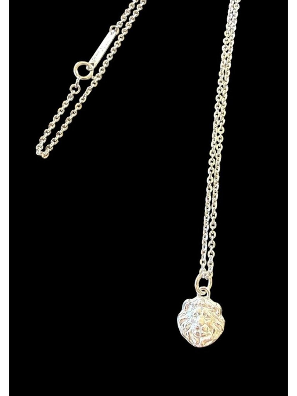 Signed Rebecca 925 Sterling Silver Lion Head Pendant Round Link 16" Necklace